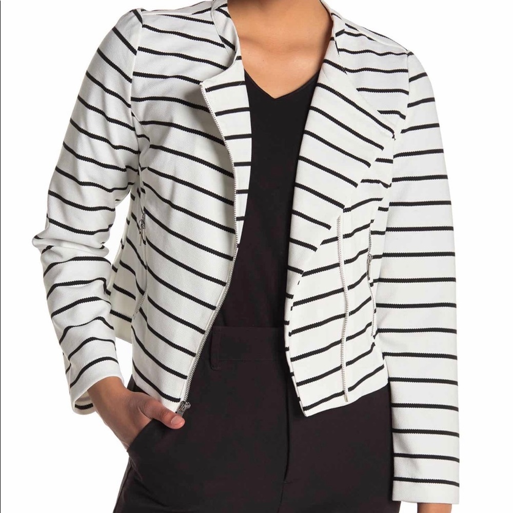 Bagatelle Striped Asymmetrical Moto Jacket NWT